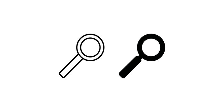 Black and white magnifying glass line and glyph icon design vector.