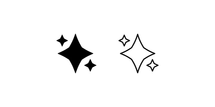 Four point sparkles and stars vector set in solid black and outline style.