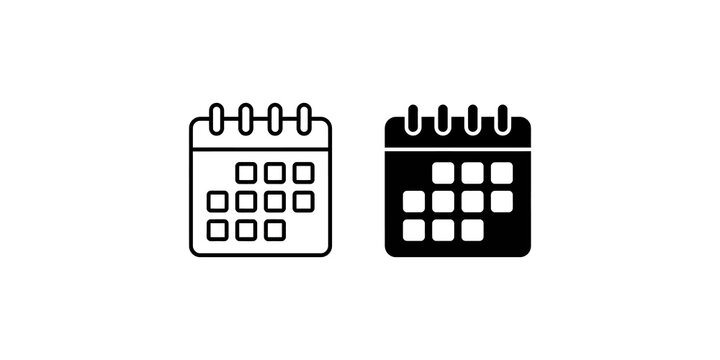 Calendar grid icon in outline and solid black for scheduling.