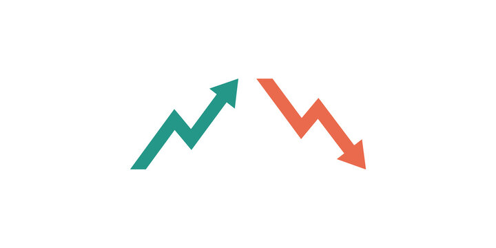 Growth and decline financial arrows for economic performance data visualization web.