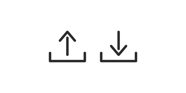 Simple line icons representing file upload and download activities on web.