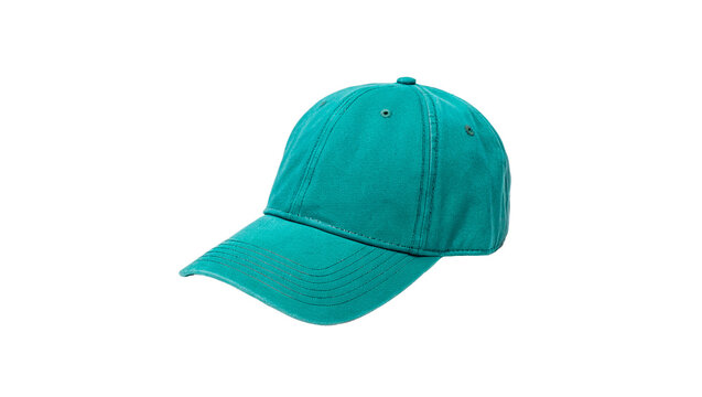 Classic emerald green fabric sports baseball cap isolated on transparent background