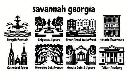 Fototapeta premium savannah georgia historic city architecture tourist destination famous downtown squares waterfront travel tourism heritage culture southern buildings streets river landscape landmark district vacation