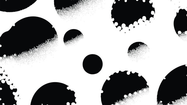 abstract black and white pattern with irregular circles and stippled gradient edges ideal for minimalist backgrounds and modern design