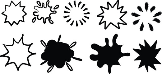 Set of hand drawn comic book style explosion and splash shapes isolated on a white background © Bithika