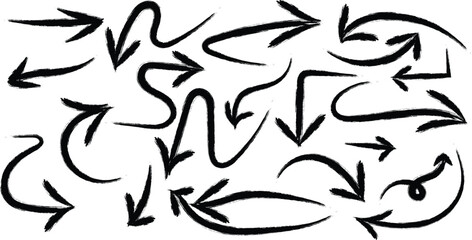 Obraz premium Collection of hand drawn black ink arrows isolated on a white background for design elements