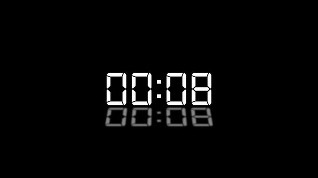 10 seconds countdown animation on black background. analog clock icon animated video.