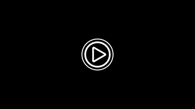 Simple white play button icon on a clean black background for media playback and streaming services. video play icon for website.