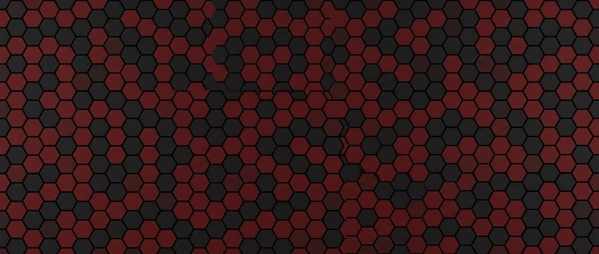 Seamless geometric pattern featuring interlocking hexagons in contrasting shades of dark charcoal gray and deep crimson red, arranged in a repeating honeycomb grid layout