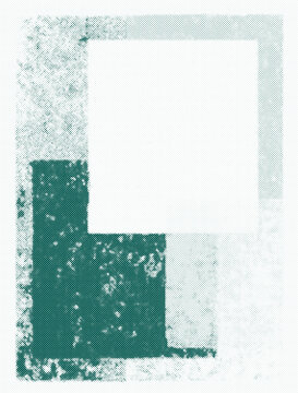 Teal L shape block frame halftone grunge texture with vintage background