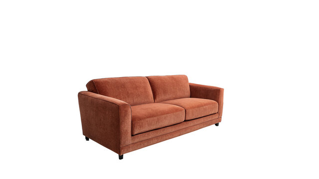 Modern comfortable terracotta fabric couch sofa object isolated on transparent background