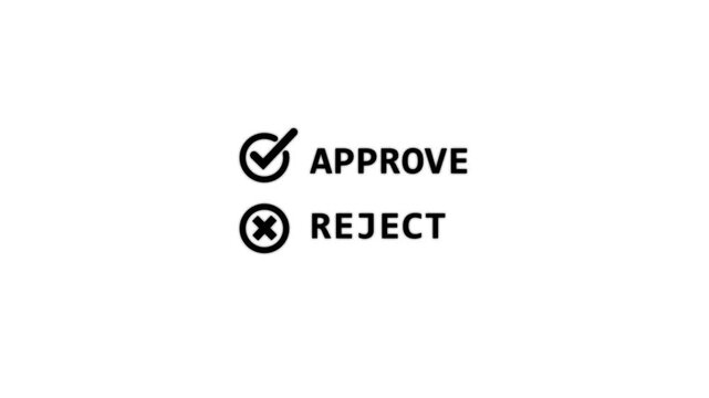 Animated Accept and Reject Selection Buttons with Checkmark and Cross Icons. Choices between right and wrong symbols concept on the transparent white background.