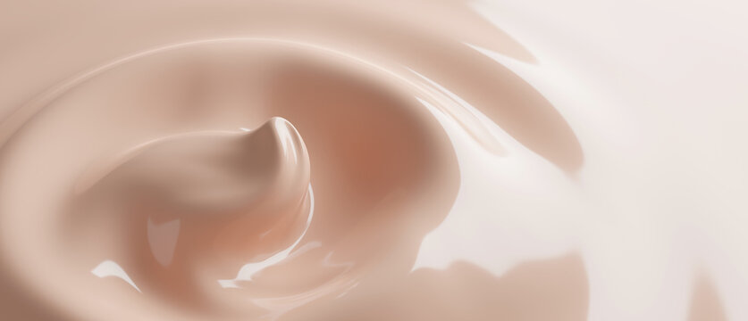 High coverage liquid cosmetic makeup foundation cream swirl background with copy space 3D render
