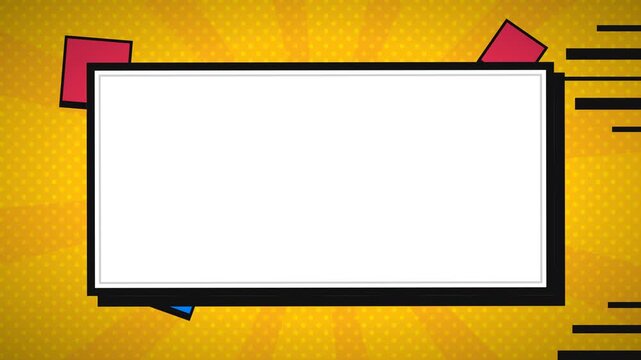 Blank white rectangular frame on a yellow halftone comic book style background.