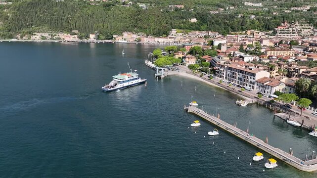 Aerial view of Lake Garda, Toscolano-Maderno, Chiesa dei Santi Faustino e Giovita - Monte Maderno, Province of Brescia, Lombardy, Italy