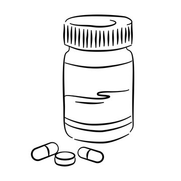 medicine pill bottle medical pharmacy prescription drug capsule line art