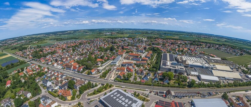 Das Schmuttertal rund um Asbach-B&auml;umenheim s&uuml;dlich von Donauw&ouml;rth aus der Vogelperspektive
