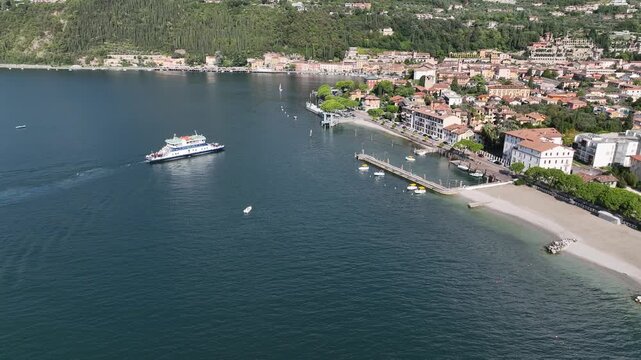 Aerial view of Lake Garda, Toscolano-Maderno, Chiesa dei Santi Faustino e Giovita - Monte Maderno, Province of Brescia, Lombardy, Italy