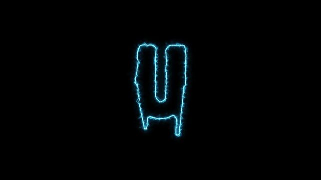 Abstract Cyan Glowing Lightning Letter U Motion Design Video