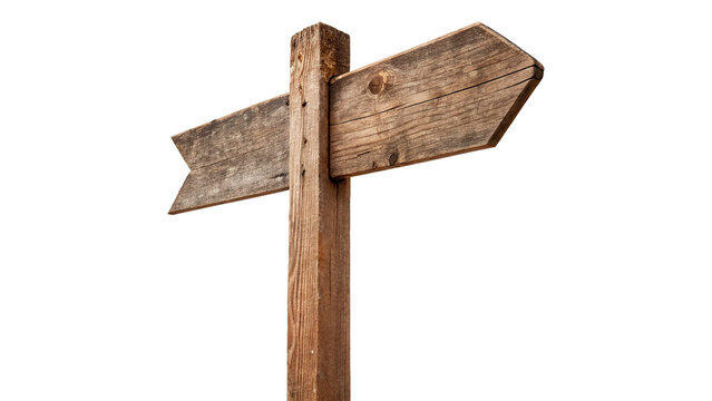 Rustic blank wooden directional pointer arrow sign isolated on transparent background