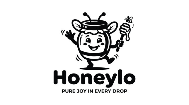 Honey pot bee mascot cartoon logo for sweet brands
