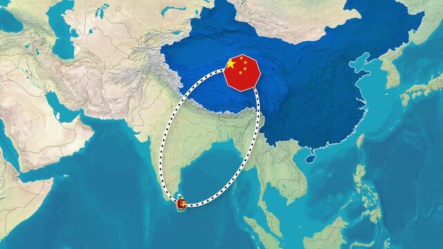 China and Sri Lanka Bilateral Relationship Map Animation Footage