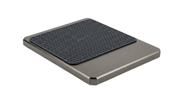 Modern metal wireless charging pad with a black honeycomb texture  on transparent background