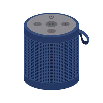 Blue portable wireless bluetooth speaker with buttons vector