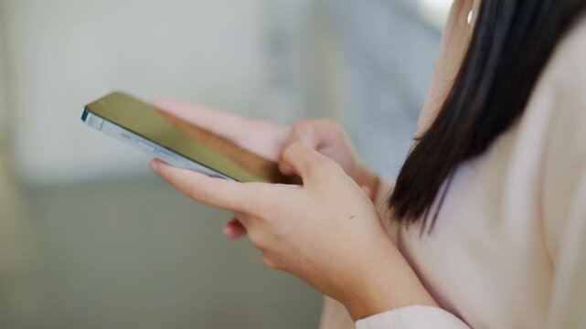anxious worried teen girl with her smartphone as a conceptual footage for cyberbullying social media trauma, teenager mental health crisis, depression and panic attack