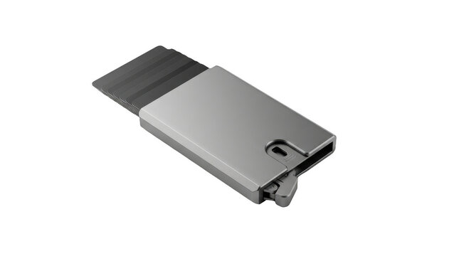 Minimalist metal wallet with popup cards  on transparent background