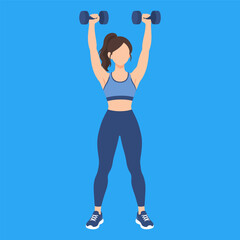 Fototapeta premium Dumbbell Shoulder Press Beautiful Woman Gym Workout Pose in Faceless Flat Minimalist Illustration