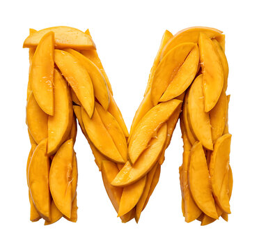Letter M Made From Sliced Mango Fruit PNG Isolated on transparent background