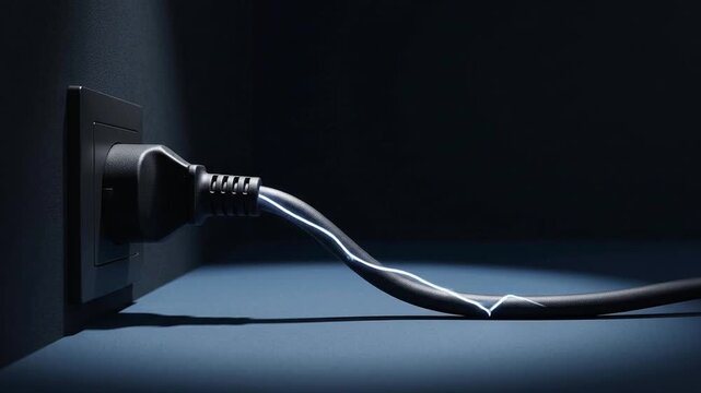 Glowing Blue Electric Pulse Flowing Through Power Cord on Dark Background