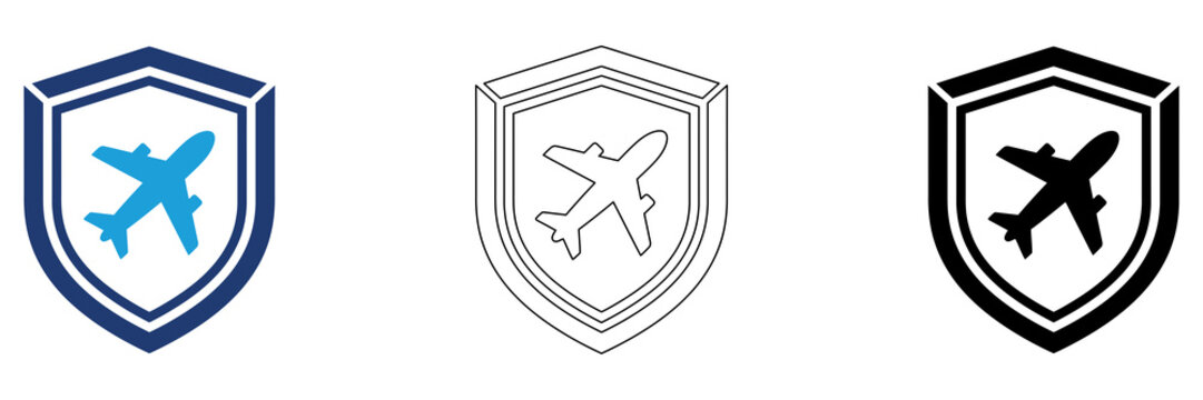 Multicolor Aviation Security Icon Set with Filled and Outline Styles for Airport Protection Flight Safety Aircraft Security Air Travel Risk Management and Aviation Services p