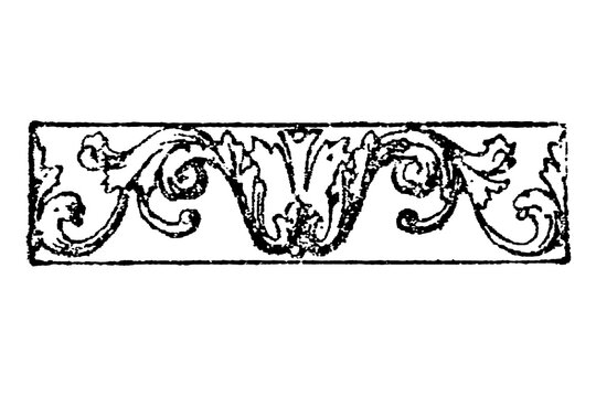 Ornament arabesques, elegant vintage decorative border with intricate swirling floral patterns, old vintage illustration, 1897