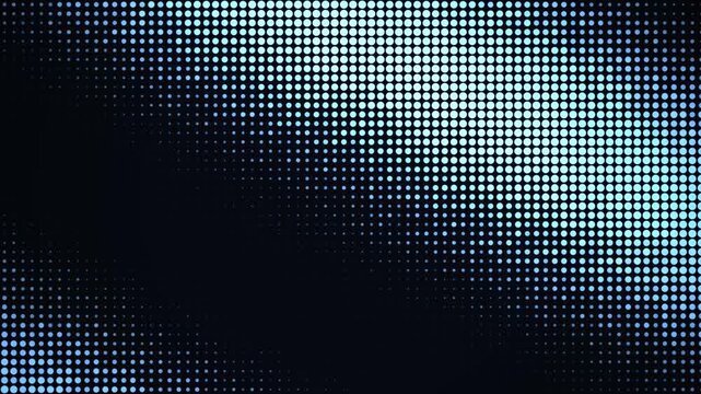 Digital halftone grid pattern glowing with bright cyan light dots across a textured dark surface background.