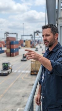 Superintendent Directing Automated Container Cranes at Shipping Port