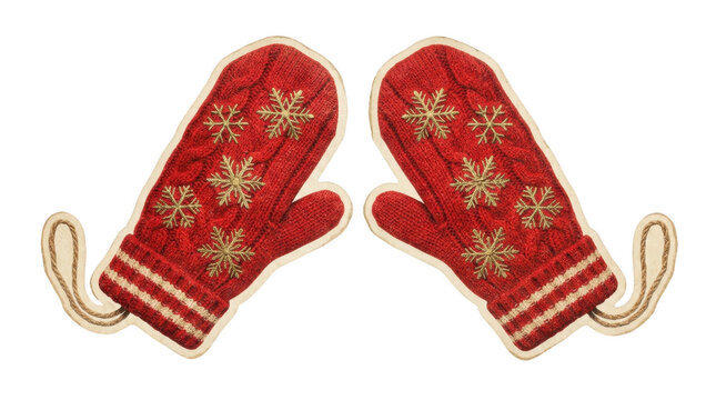 Red winter mittens  on transparent background
