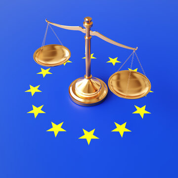 Judge scales on the European Union flag. Law and justice concept