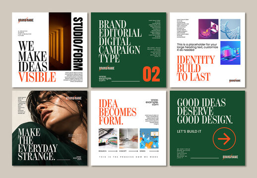 Modern Brand Editorial Social Media Template Collection with Bold Typography