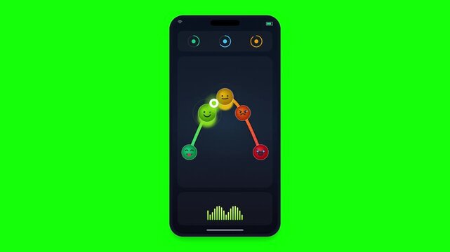 Six mobile smartphones displaying puzzle game app on green screen