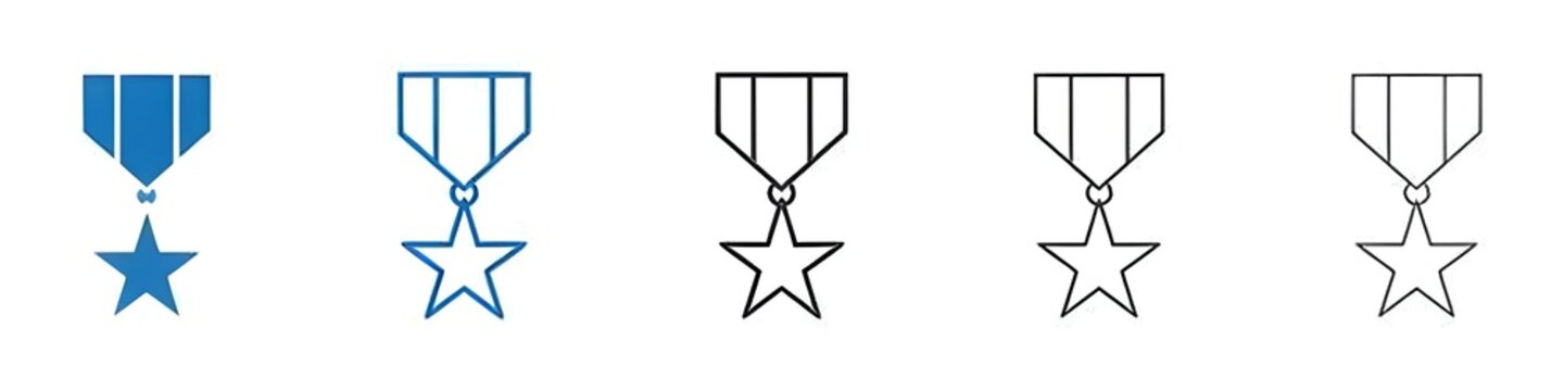 Military medal icon vector set collection for web. Thin line customizable illustration. Contour symbol. Vector isolated outline drawing. Editable stroke