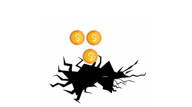 Money falling through a broken floor representing financial loss, bankruptcy, debt, and economic instability.