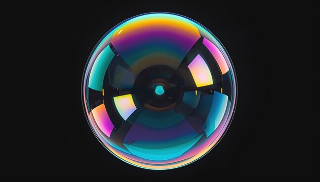 Realistic transparent soap bubble with rainbow iridescent reflections for creative editing