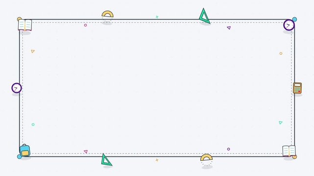 Six minimalist rectangular frames with colorful geometric icons