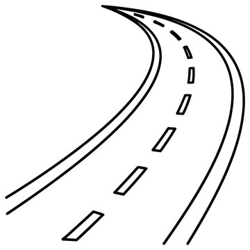 Curving asphalt road vector illustration with dashed center line
