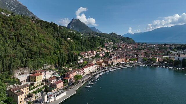 Aerial view of Lake Garda, Toscolano-Maderno, Chiesa dei Santi Faustino e Giovita - Monte Maderno, Province of Brescia, Lombardy, Italy