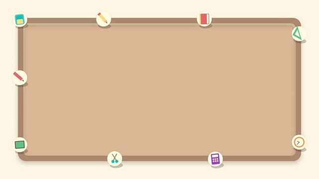 Empty corkboard frames with education icons in grid layout