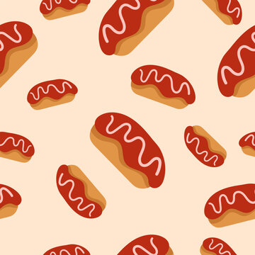 Chocolate Eclair Pastry Seamless Pattern Illustration