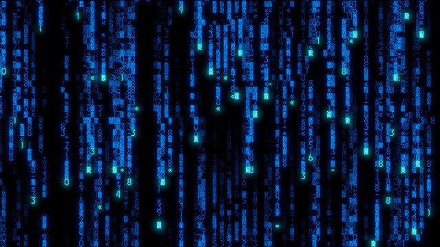 Intricate abstract digital pattern of interconnected blue and green lines and shapes on a black background, ideal for technology themes, data visualization, and modern graphic design projects.